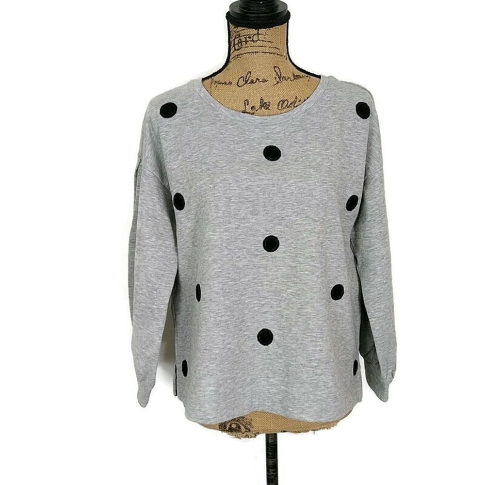 Ann Taylor Womens sz Lp Sweater Gray Black Dotted Long Sleeve Pullover